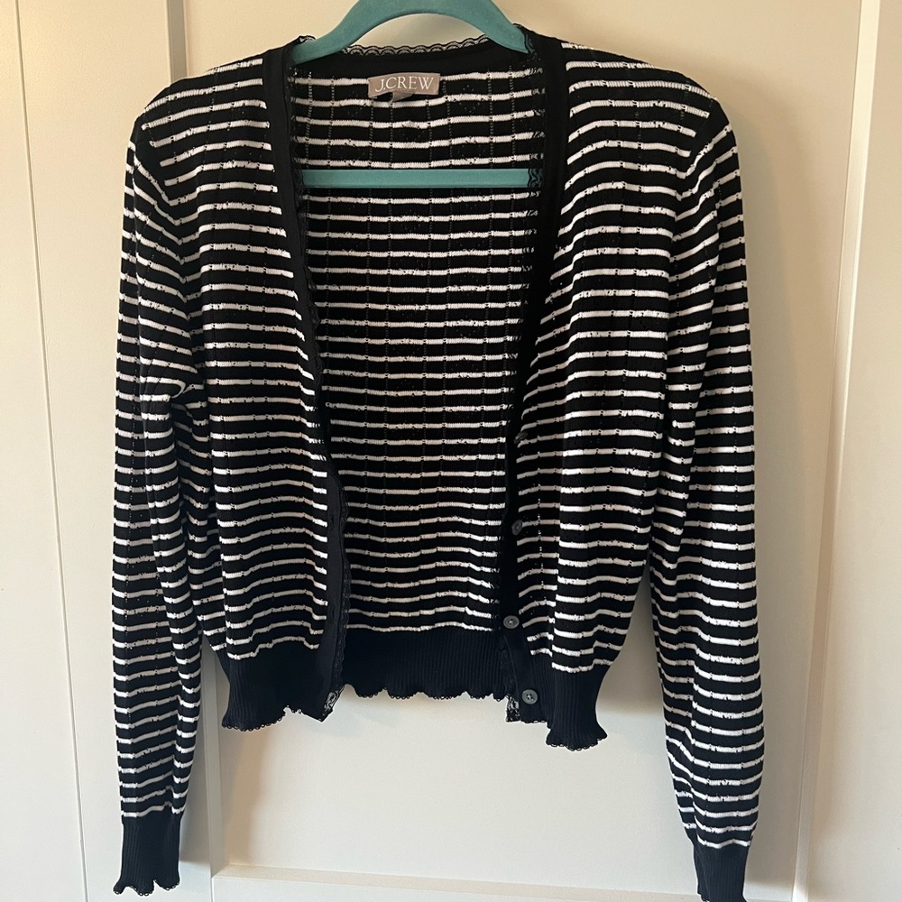J. Crew Women's Black and White Striped Cardigan